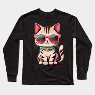 Funny Cat with sunglasses cartoon Long Sleeve T-Shirt